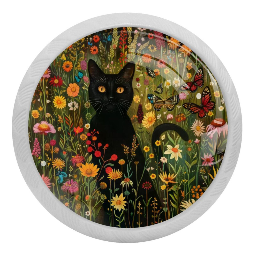 Black Cat Crystal Glass Cabinet Knobs 4 Pcs 9377112751504