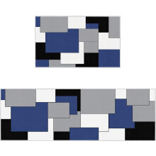 Kitchen Rug Set Navy Black Gray Plaid 2 pcs 18x30 in and