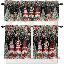 Kitchen Curtains Set Farmhouse Poinsettia Design 3-Pc