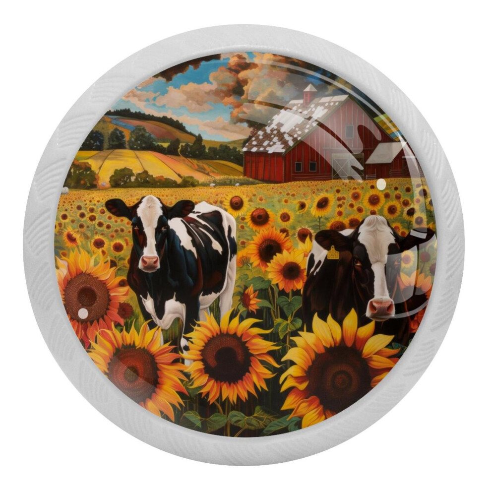 Farm Cows Sunflowers Crystal Glass Cabinet Knobs 4 Pcs 9377112757124