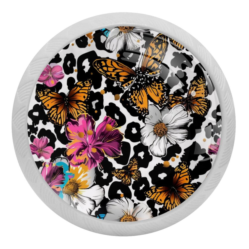Leopard Spots Butterfly Flower Cabinet Knobs 4Pcs 9377112760247