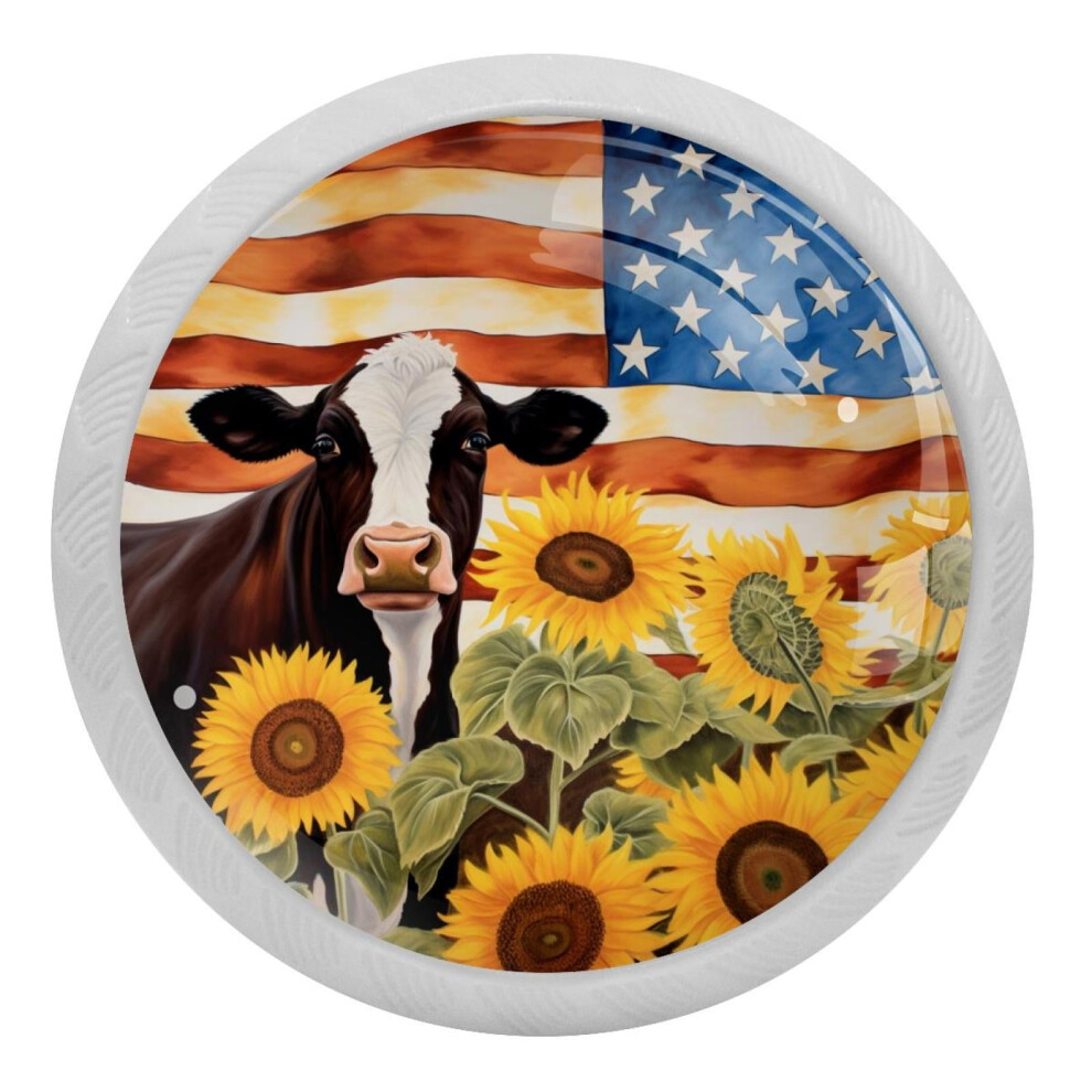 American Flag Sunflower Cow Crystal Cabinet Knobs 4 Pcs 9377112760391
