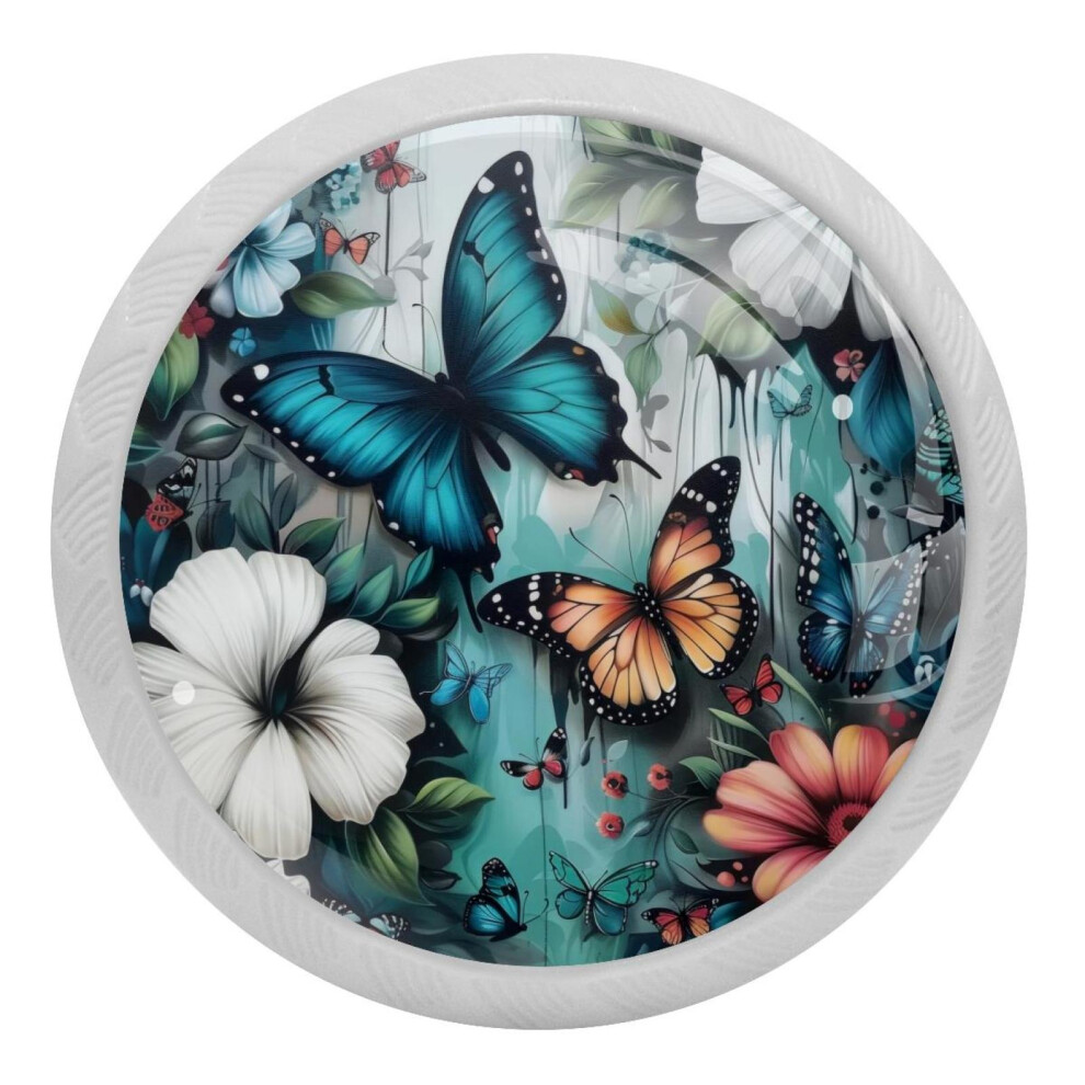 Butterfly And Flowers Crystal Glass Cabinet Knobs 4 Pcs 9377112760568