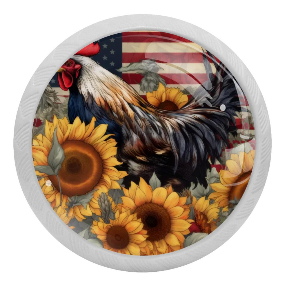 American Flag Rooster Sunflower Cabinet Knobs 4 Pcs 9377112762487