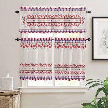 4th of July Kitchen Curtains Set Red Blue Floral Tier with