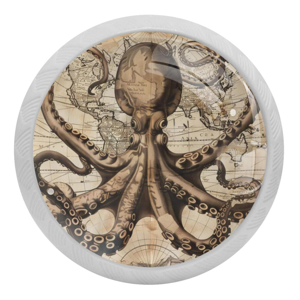 Vintage Octopus Map Cabinet Knobs 4 Pcs Crystal Glass 9377112762319