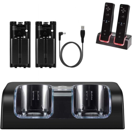Wii Remote Charger Dock with 2 Batteries and USB Cable