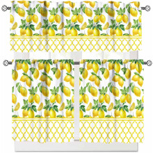 Yellow Lemon Valance Curtains Floral Design 3-Piece Set