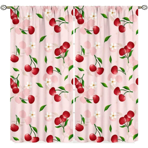 Pink Cherry Fruit Window Curtains Blackout 84x84 Inch