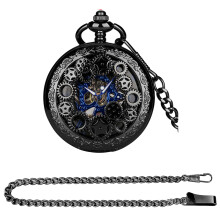 Black Mechanical Pocket Watch Roman Numerals Vintage Style