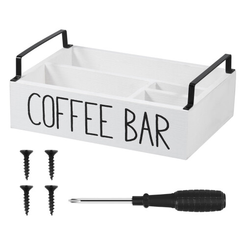 Coffee Station Organizer Wood Pod Holder 4-Compartment