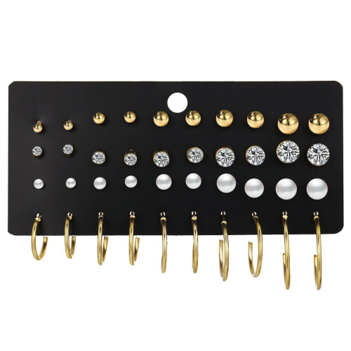 Gold Dainty Stud Earrings Multipack 20-Pair Hypoallergenic
