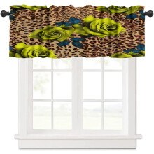 Leopard Flower Valance Curtain Yellow Rose Wild Animal