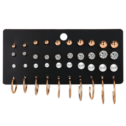 Rose Gold Dainty Stud Earrings Hypoallergenic 20-Pair