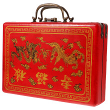 Wooden Mahjong Case Red Rectangle Traditional