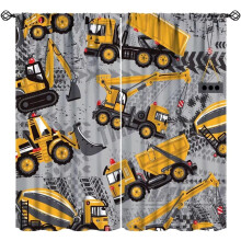 Kids Cartoon Truck Curtains Yellow Tractor Excavator Print