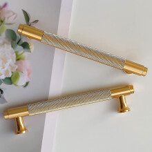 Modern Gold Cupboard Handles 128mm Spacing Set of 10