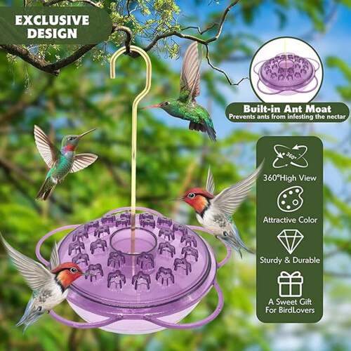 Hummingbird Feeder Floral Style Red Hanging Hook