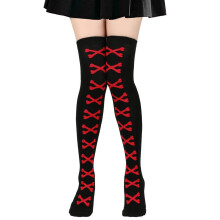 Halloween Over-Knee Stockings Black Red Bone Design