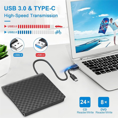 USB 3.0 Type C External CD DVD Player Optical Drive Reader Player Portable DVD CD Drive Burner Reader for Laptop Desktop 1