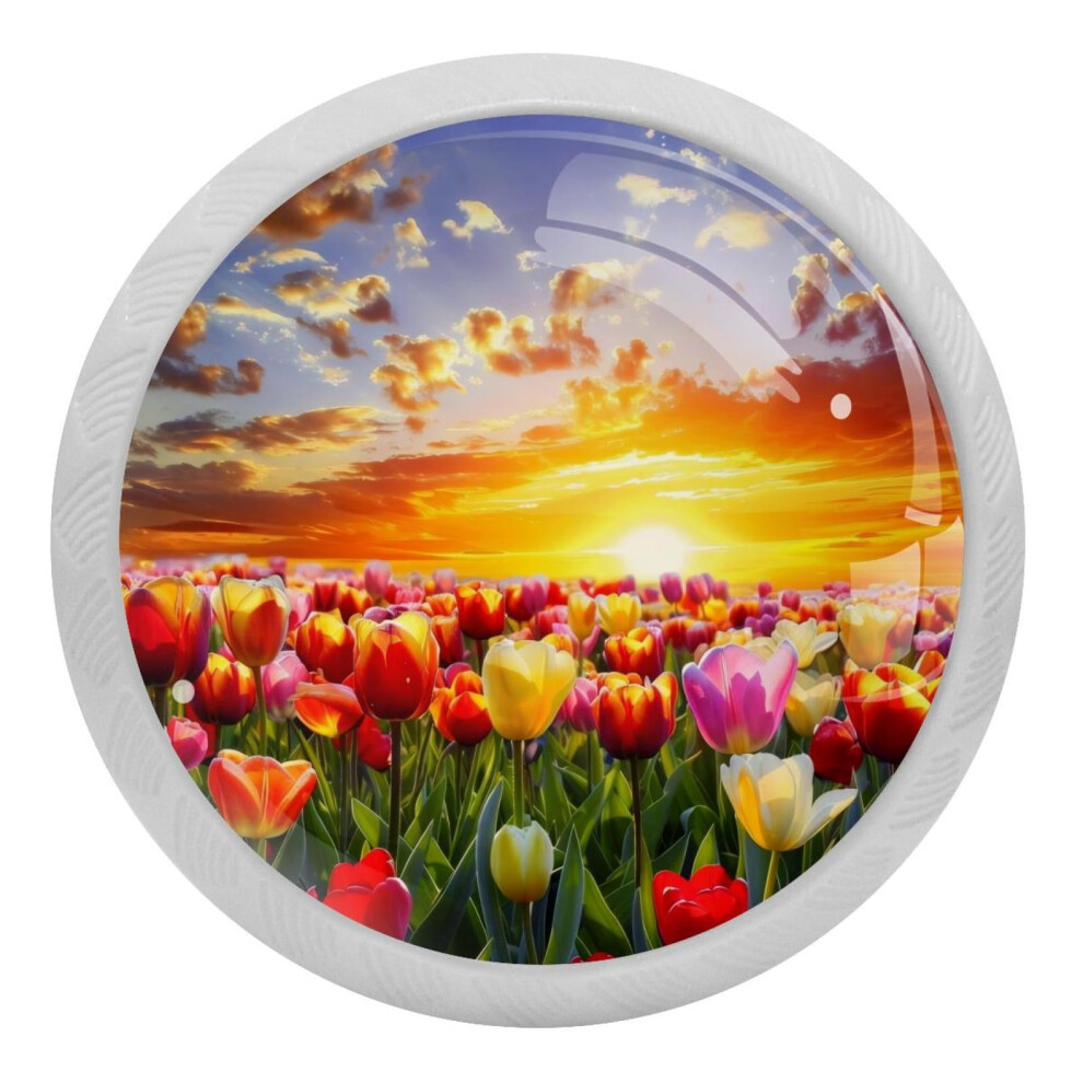 Glow-In-The-Dark Tulip Sunset Glass Cabinet Knobs 4 Pcs 9377112797144