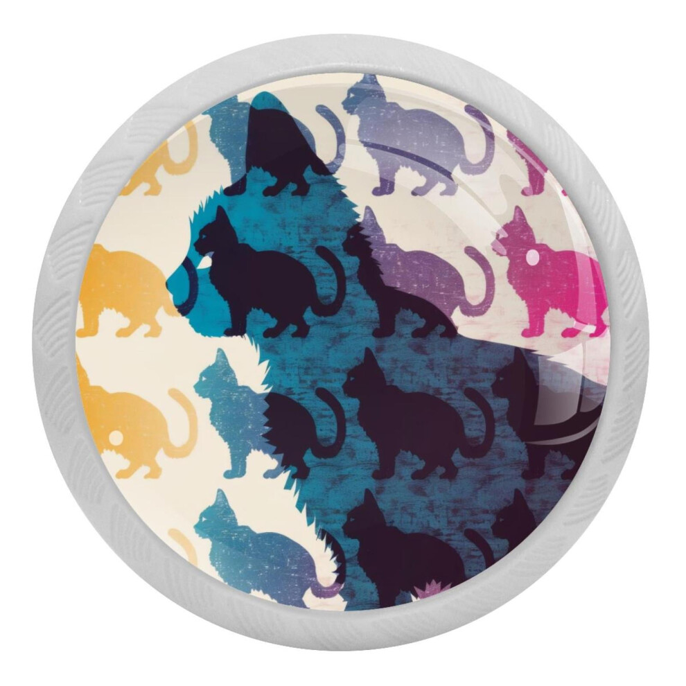 Cat Silhouette Crystal Glass Cabinet Knobs 4 Pcs 9377112792781