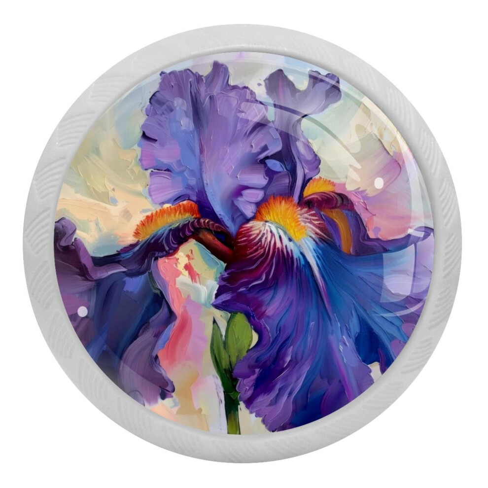 Purple Iris Flower Knobs Crystal Glass 4 Pcs 9377112793054