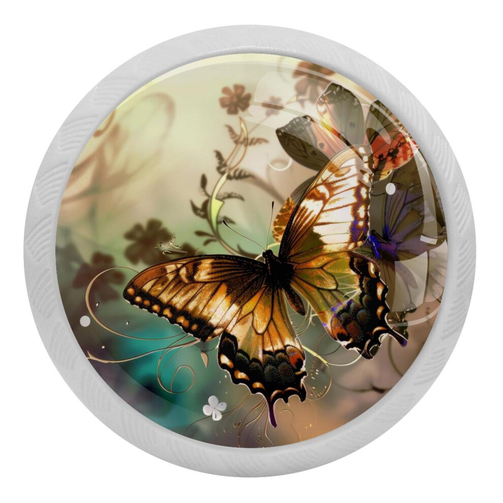 Sunset Butterfly Floral Crystal Glass Cabinet Knobs 4 Pcs 9377112795652