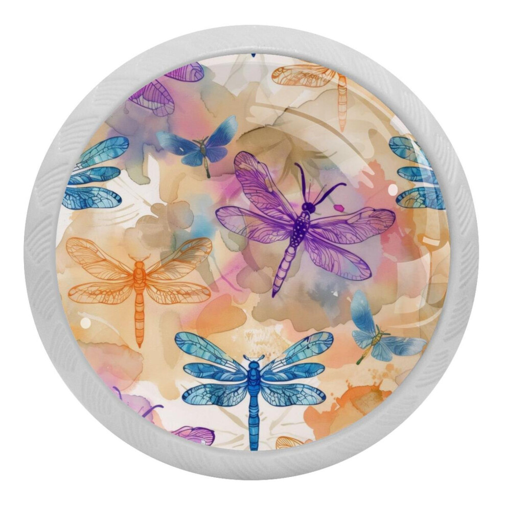 Watercolor Dragonflies Crystal Glass Cabinet Knobs 4Pcs 9377112796017