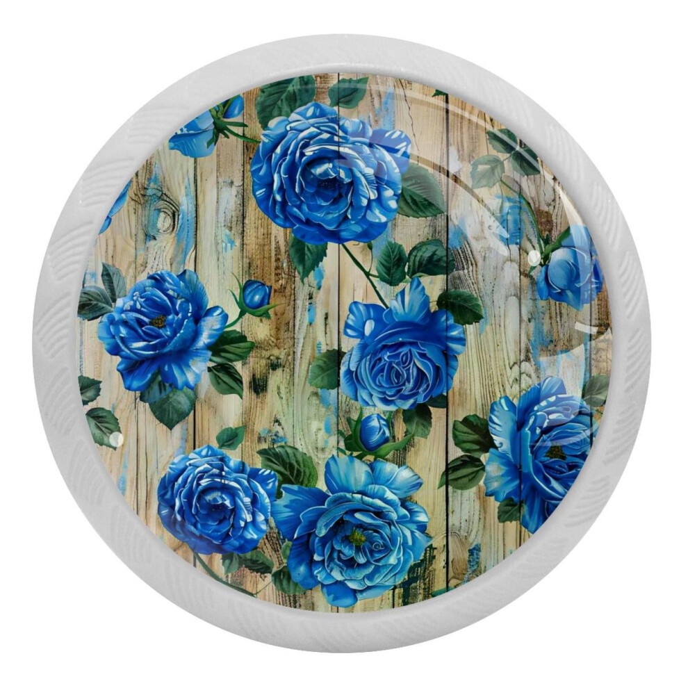 Blue Roses Crystal Glass Cabinet Knobs 4Pcs 9377112794181