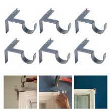 6 pcs zinc alloy no-drill curtain rod brackets silver
