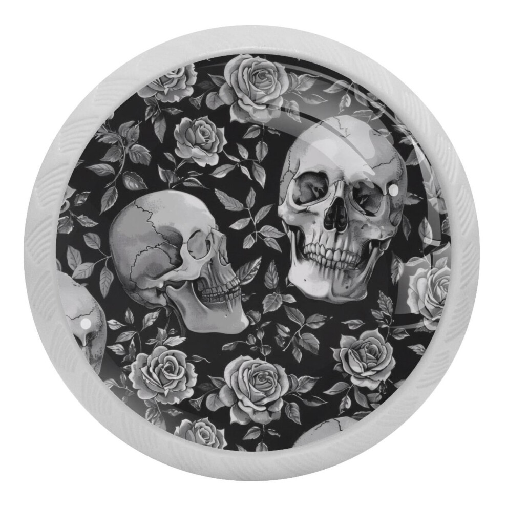 Grey Skull Rose Crystal Glass Cabinet Knobs 4 Pcs 9377112810430