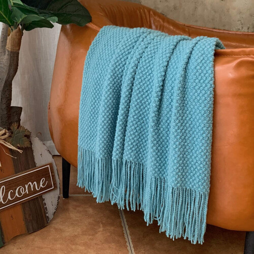 Knitted Throw Blanket with Tassels Bubble Texture 50x60 1
