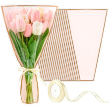 White Flower Bags Clear Front Plastic Sleeves with Ribbons