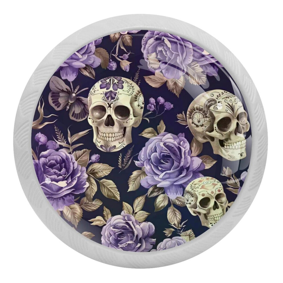 Purple Rose Sugar Skull Cabinet Knobs 4 Pcs 9377112808451