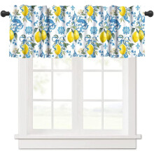Lemon Valance Curtain Blue Tiles Lemons Design 54x18 Inch