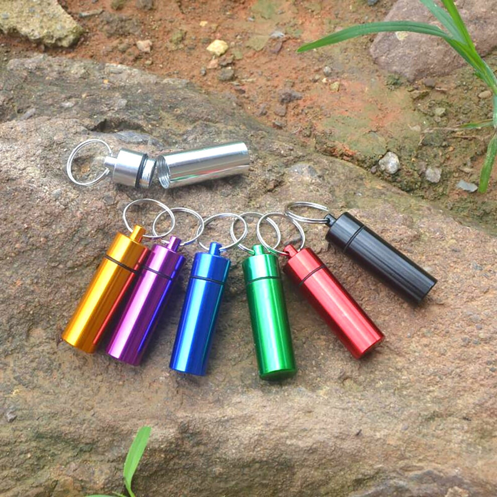 Portable Aluminum Pill Jar with Screw Lid and Keychain