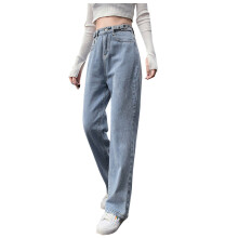 Damen-Jeans mit hohem Bund, geradem Schnitt, blau, Freizeithose
