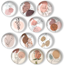 Glass Fridge Magnets Line Art Flower 12 Pcs 30mm