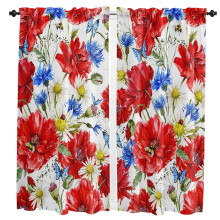 Red Corn Poppy Flower Curtains 2-Pack