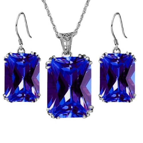 Women's Colored Crystal Earrings and Necklace Set