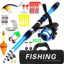 Fishing Pole Set with Telescopic Rod and Spinning Reel