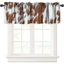 Cowhide Animal Kitchen Curtain Valance Brown White 54x18in