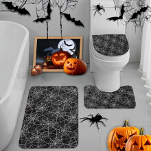 Halloween spider bath rug set black retro horror non-slip