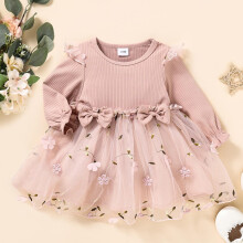 Girls' Cotton Dress with Bow and Lace Trim Pink Size 2T