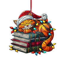 Black Cat Christmas Ornament Wooden Santa Hat Scarf 1 Piece