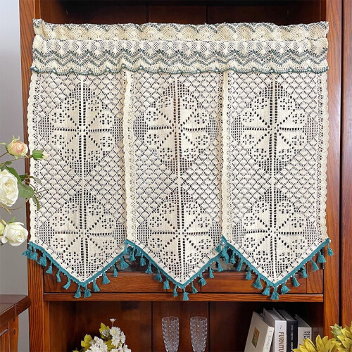 Boho Crochet Curtain Valance for Kitchen Window Farmhouse 1