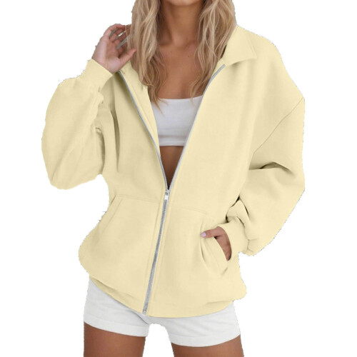 Women's Zip-Up Hoodie Beige M 1