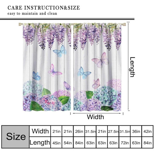 Purple Hydrangea Curtains Wisteria Butterfly Print Rod 1