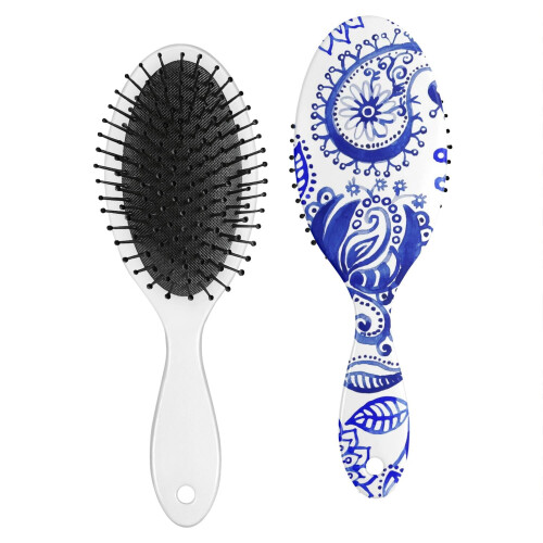 Retro Hair Brush Floral Pattern Soft Bristles Wooden Handle 1